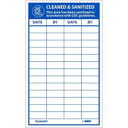 Nmc CLEANED SANITIZED DATE BY, ML86APR500 ML86APR500